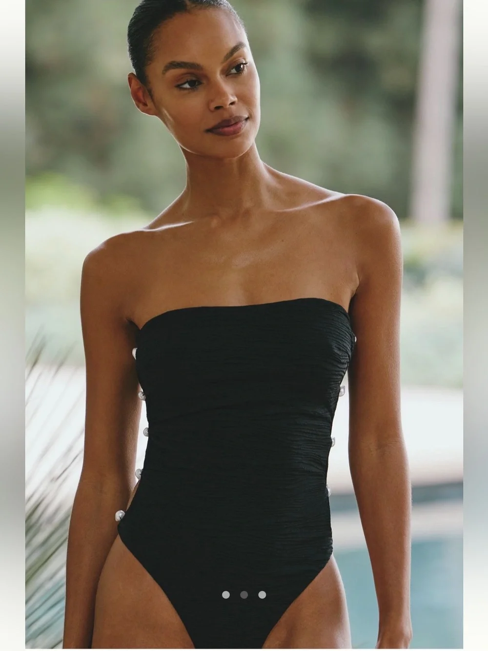 LA PORTE Stephanie One Piece Swimsuit Jet Black Jacquard Cutout Pearl Small NEW